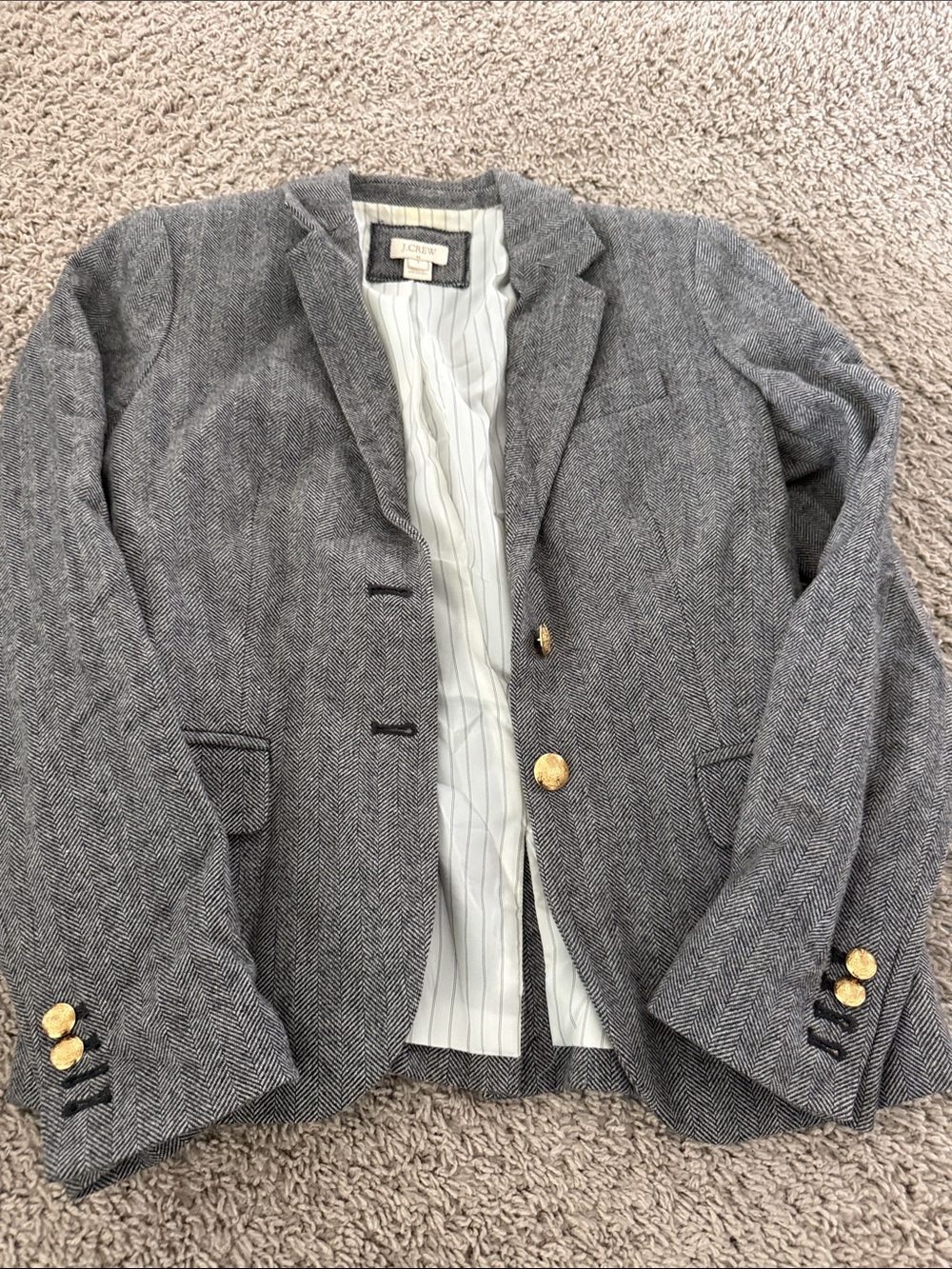 J. Crew Gray Herringbone Blazer with Gold Buttons